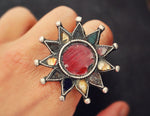 Huge Afghani Star Ring with Glass - Size 8.5