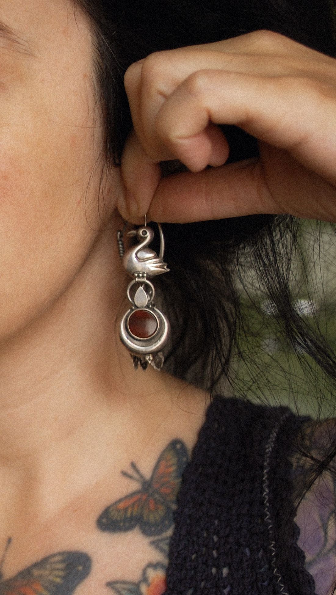 Indian Carnelian Earrings with Swan