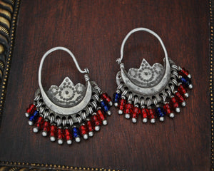 Afghani Hoop Earrings with Glass Bead Tassels