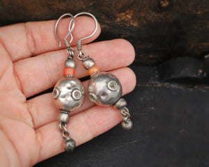 Afghani Silver Coral Dangle Earrings