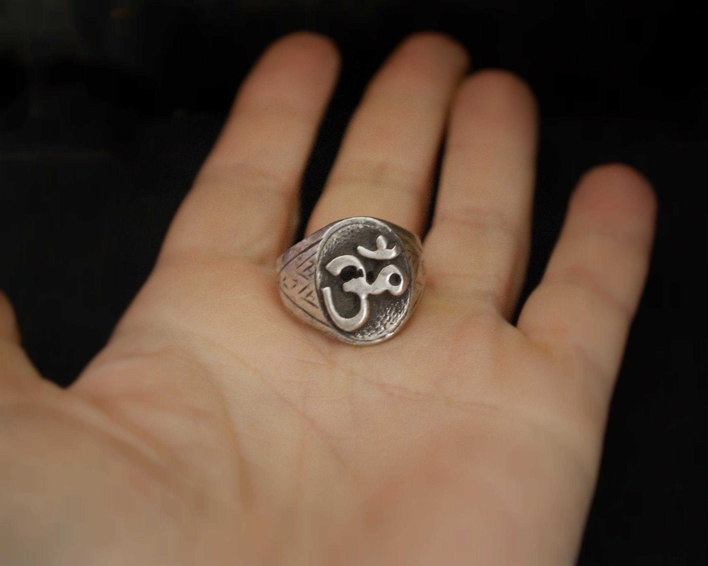 Om Silver Ring from India - Size 9.5