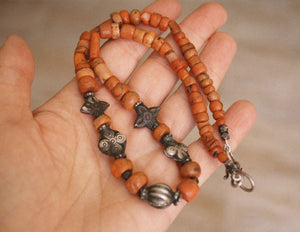 Old Coral Silver Beads Necklace from India