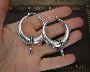 Sterling Silver Spike Hoop Earrings - LARGE