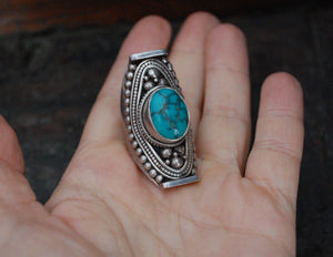 Huge Nepali Turquoise Saddle Ring - Adjustable Size 8+