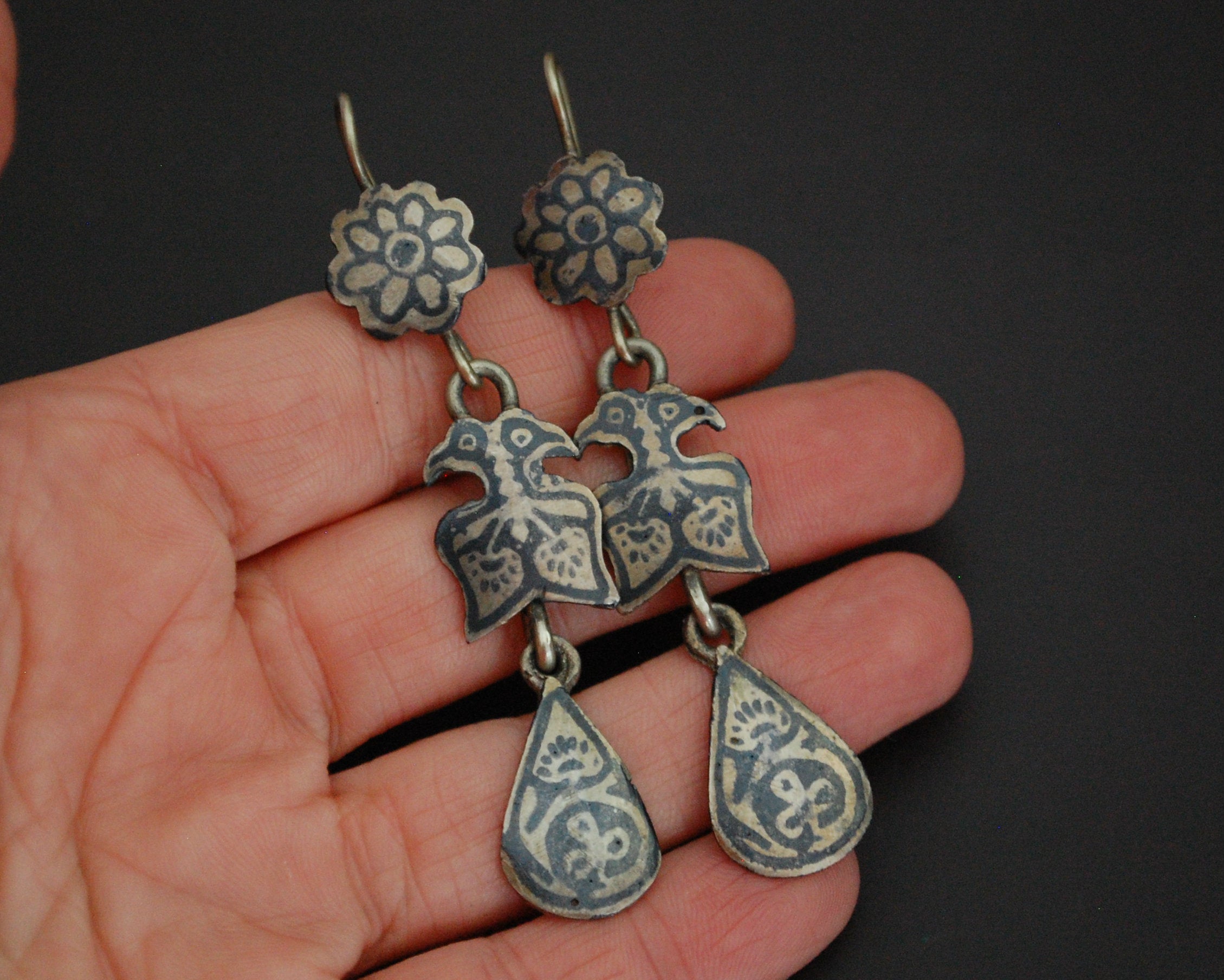 Vintage Kuchi Niello Earrings from Afghanistan Pakistan