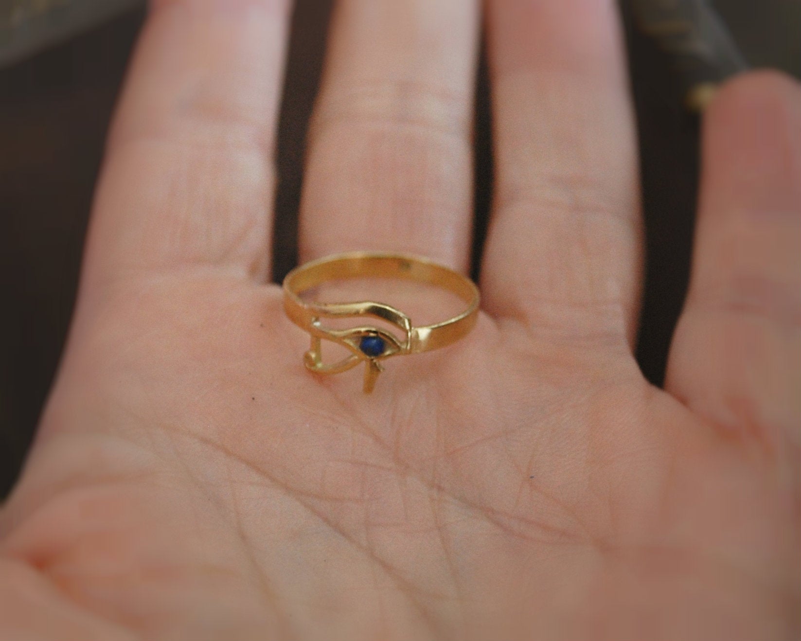 18K Gold Eye of Horus Ring with Lapis Lazuli