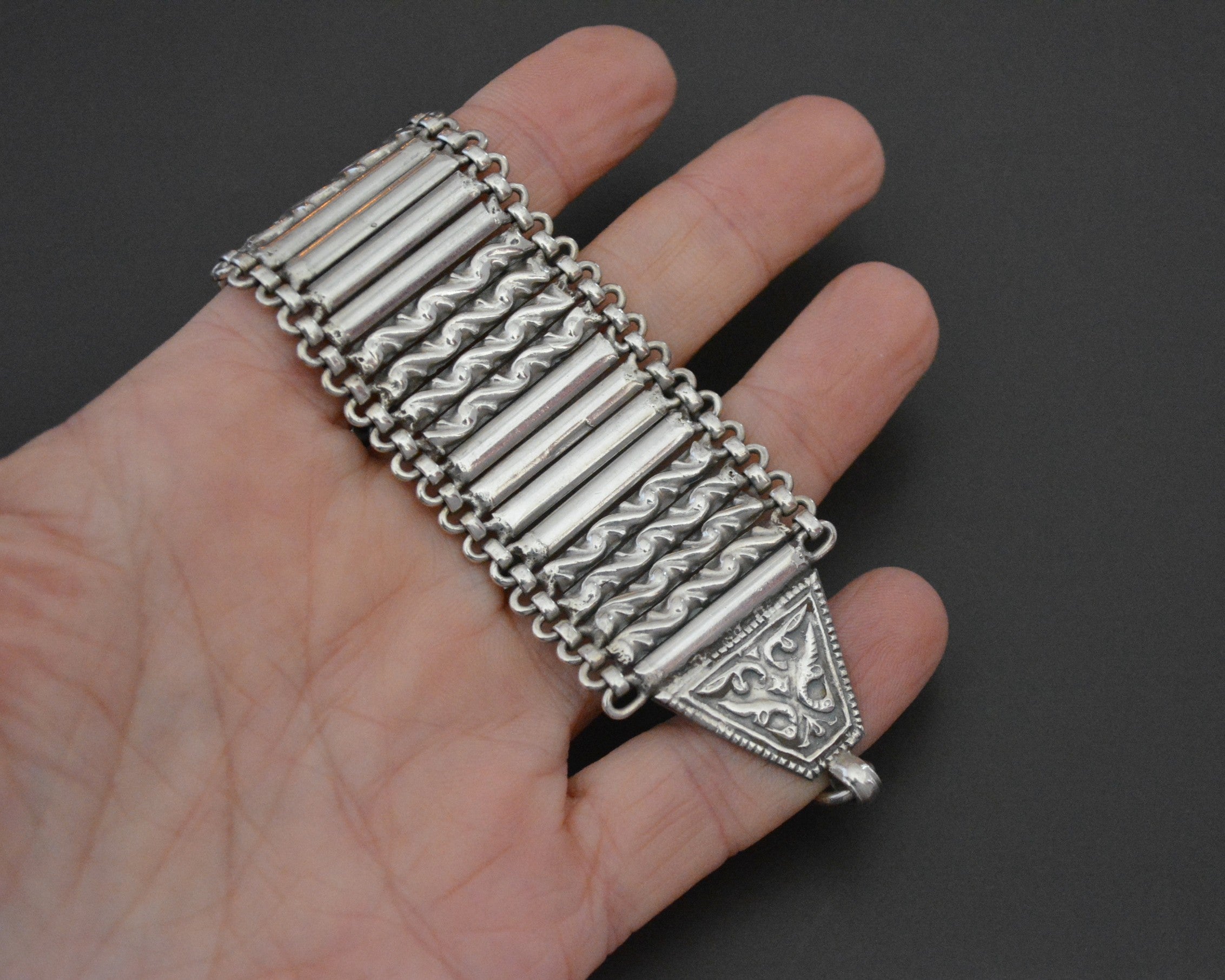 Wide Rajasthani Silver Link Bracelet