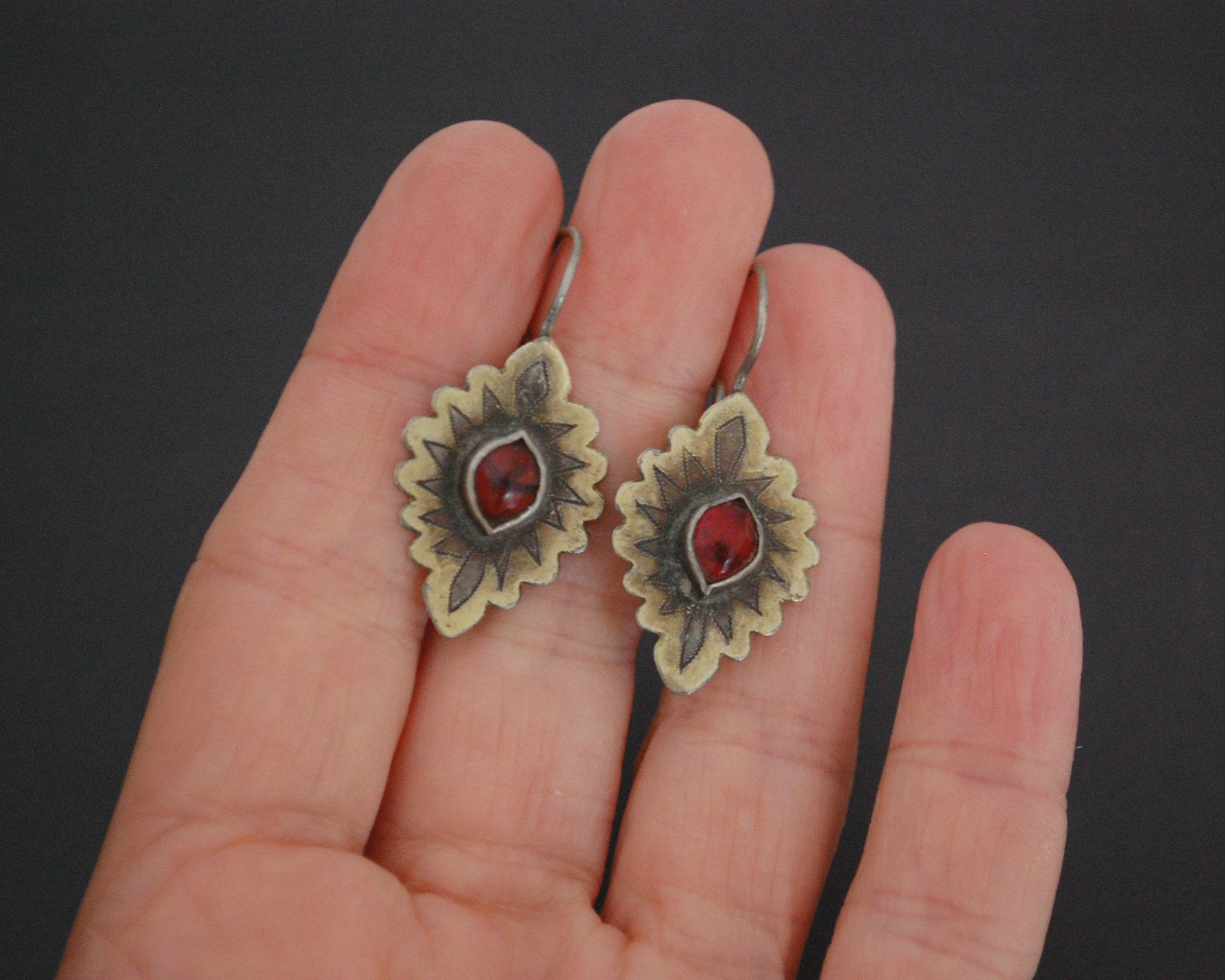 Vintage Turkmen Earrings with Glass