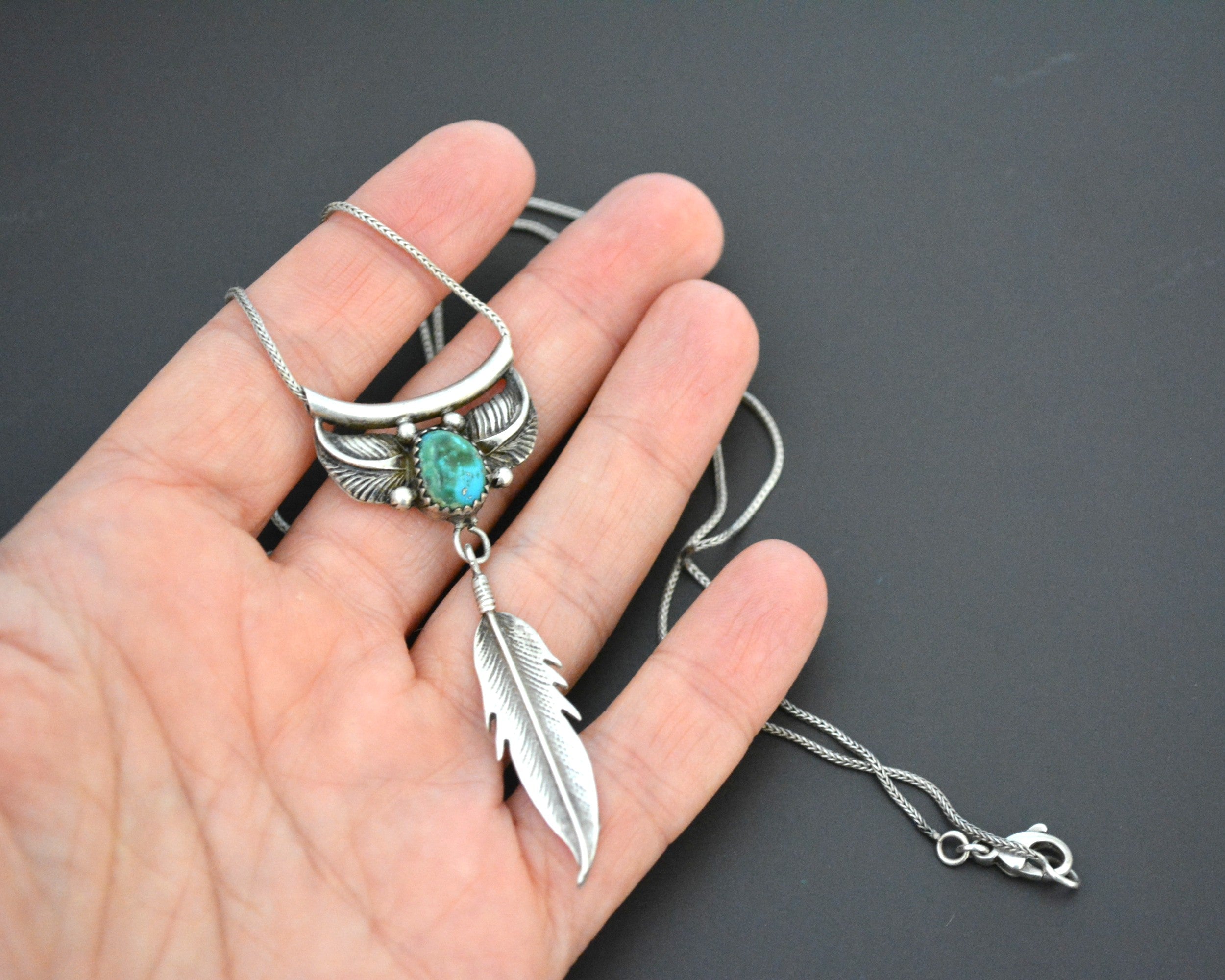 Reserved for A. - Navajo Turquoise Feather Necklace - Signed