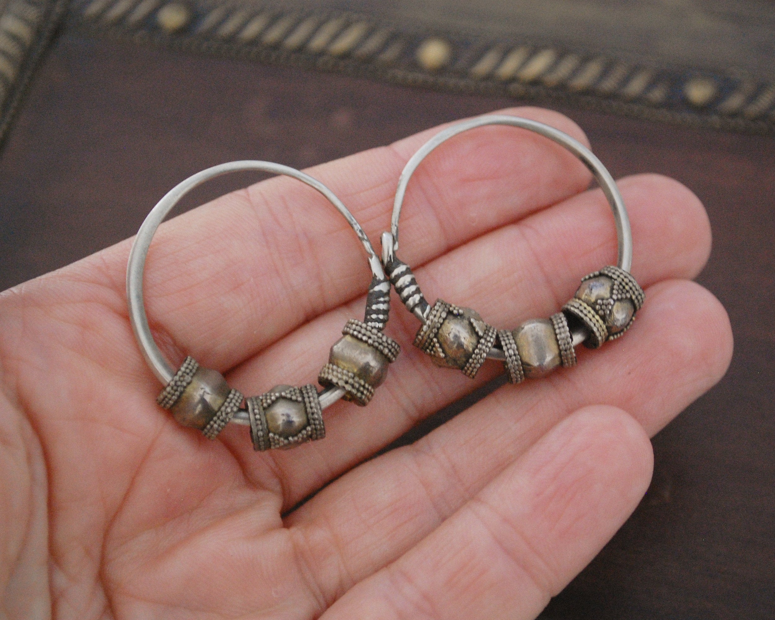 Ethnic Hoop Earrings with Gilded Beads from Indonesia