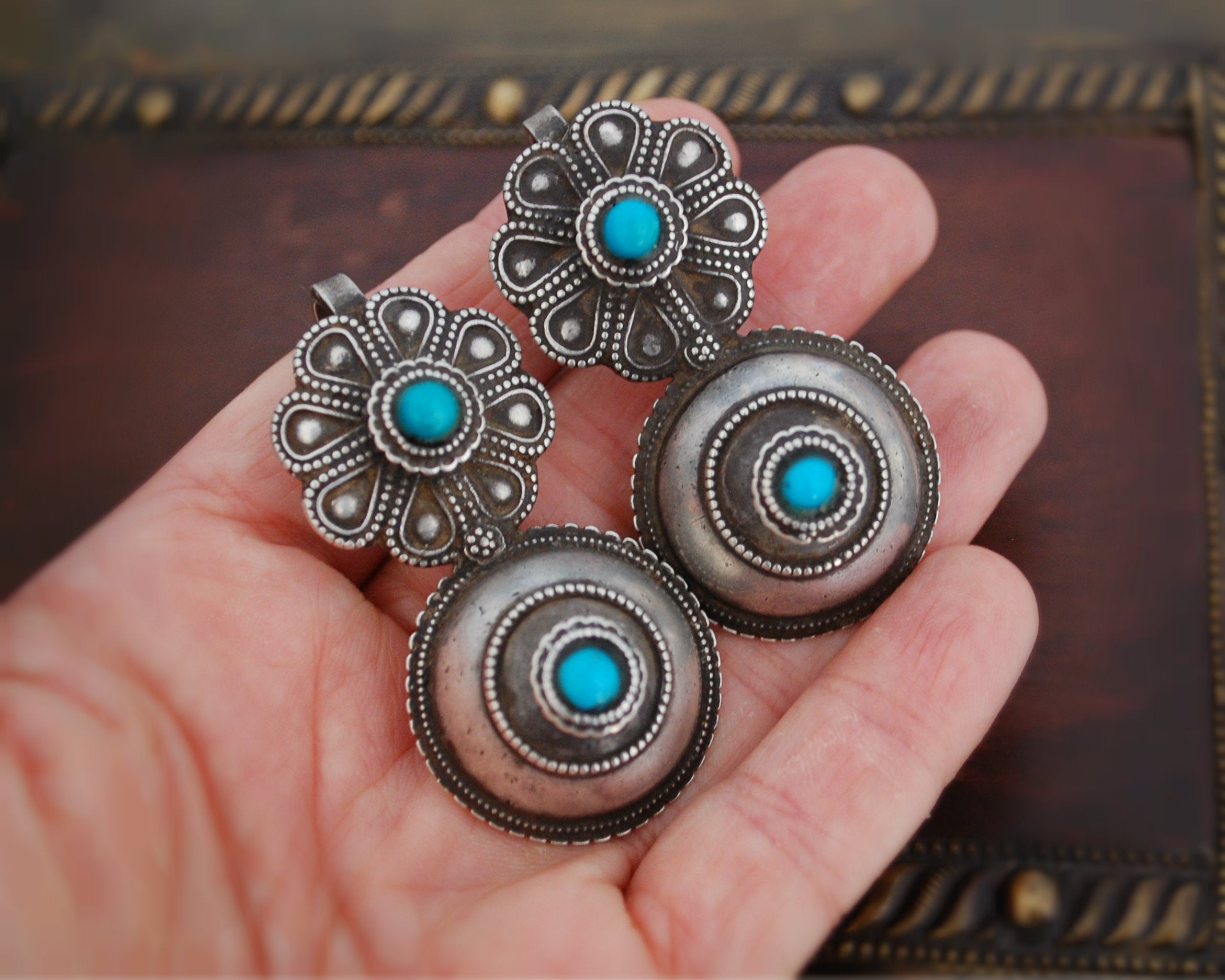 Old Rajasthani Tribal Earrings with Turquoise