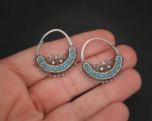 Antique Afghani Hoop Earrings with Turquoise