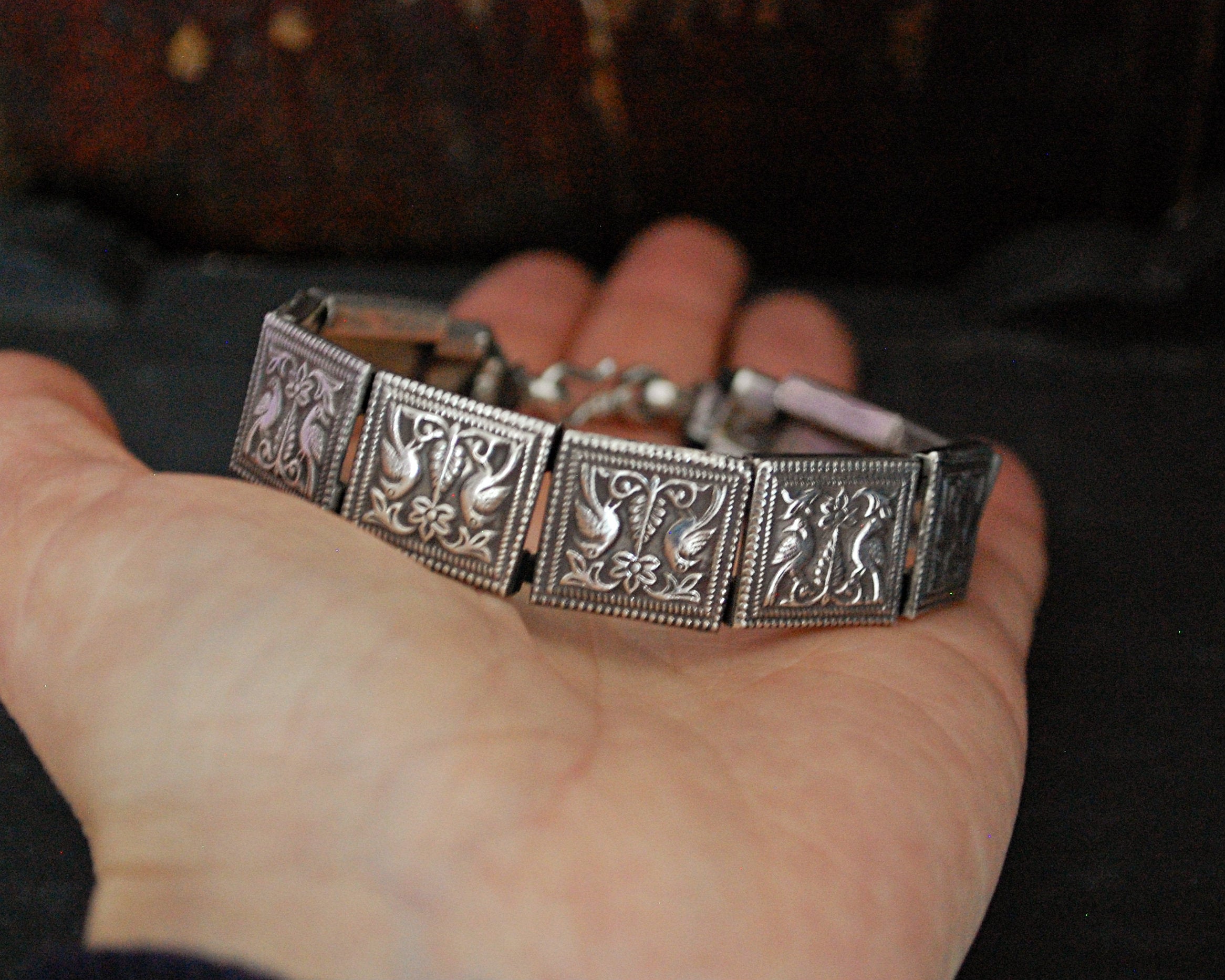 Rajasthani Silver Bracelet with Peacocks