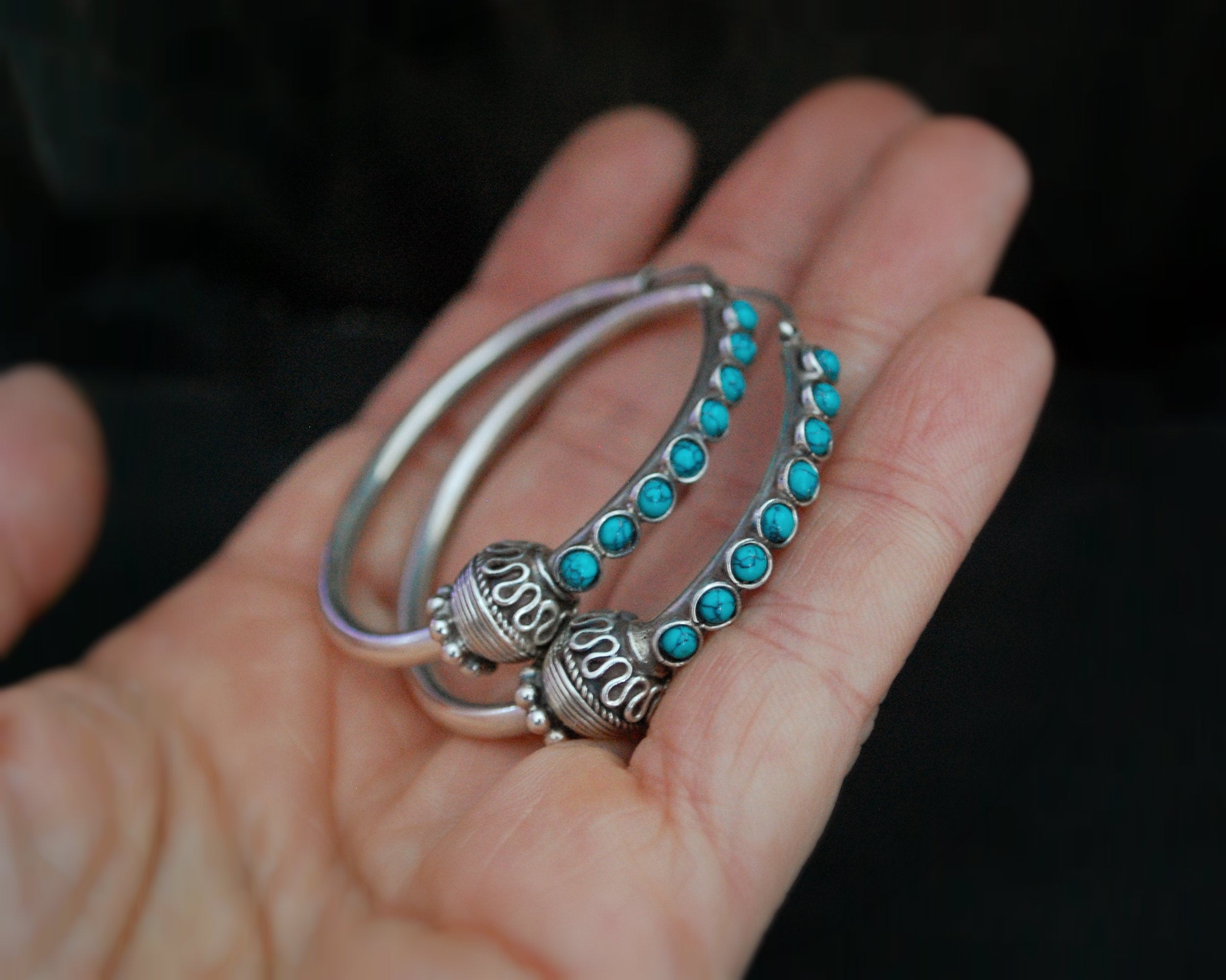 Ethnic Hoop Earrings with Turquoise