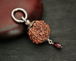 Rudraksha Pendant with Silver Cap and Ruby Charm