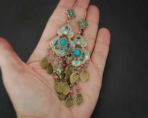 Tibetan Gilded Earrings with Faux Coral – Cosmic Norbu