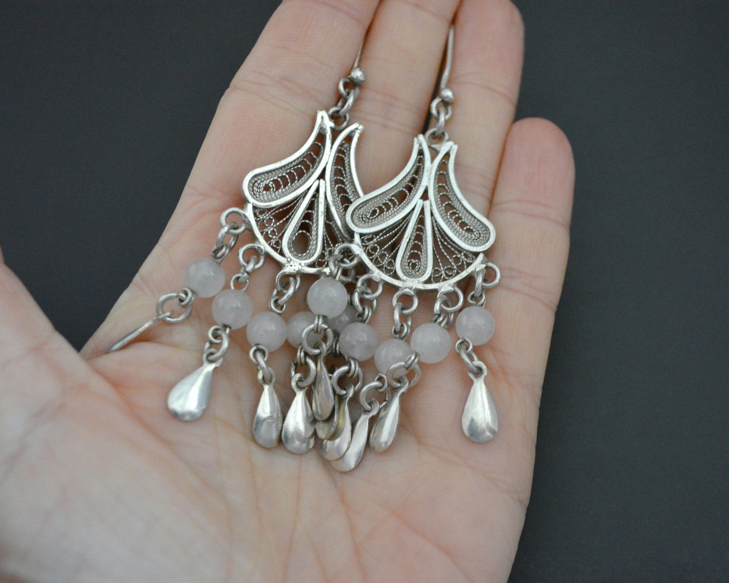 Moonstone Filigree Chandelier Earrings