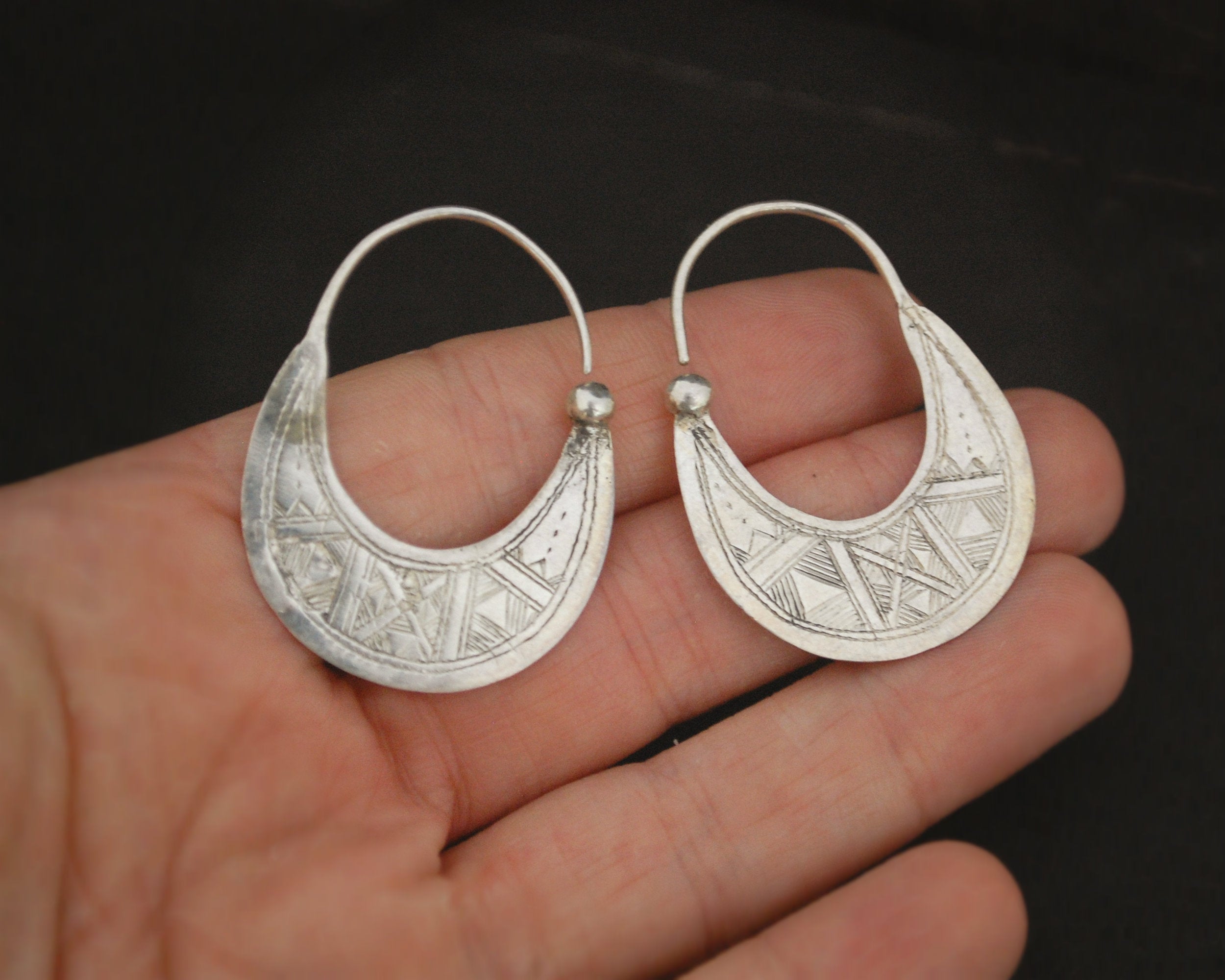 Tuareg Hoop Earrings with Carvings