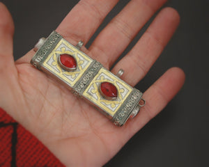 Turkmen Gilded Box Pendant with Red Glass