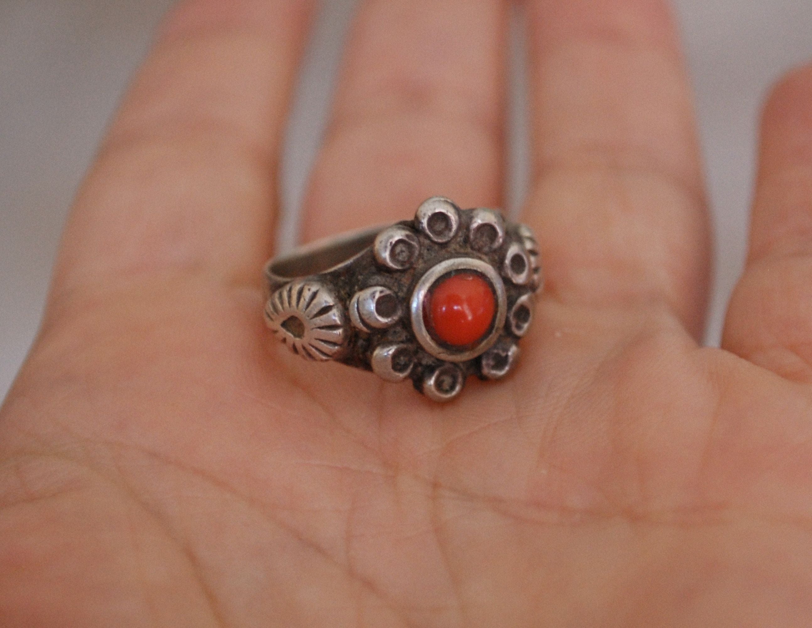 Rajasthani Tribal Coral Ring - Size 7