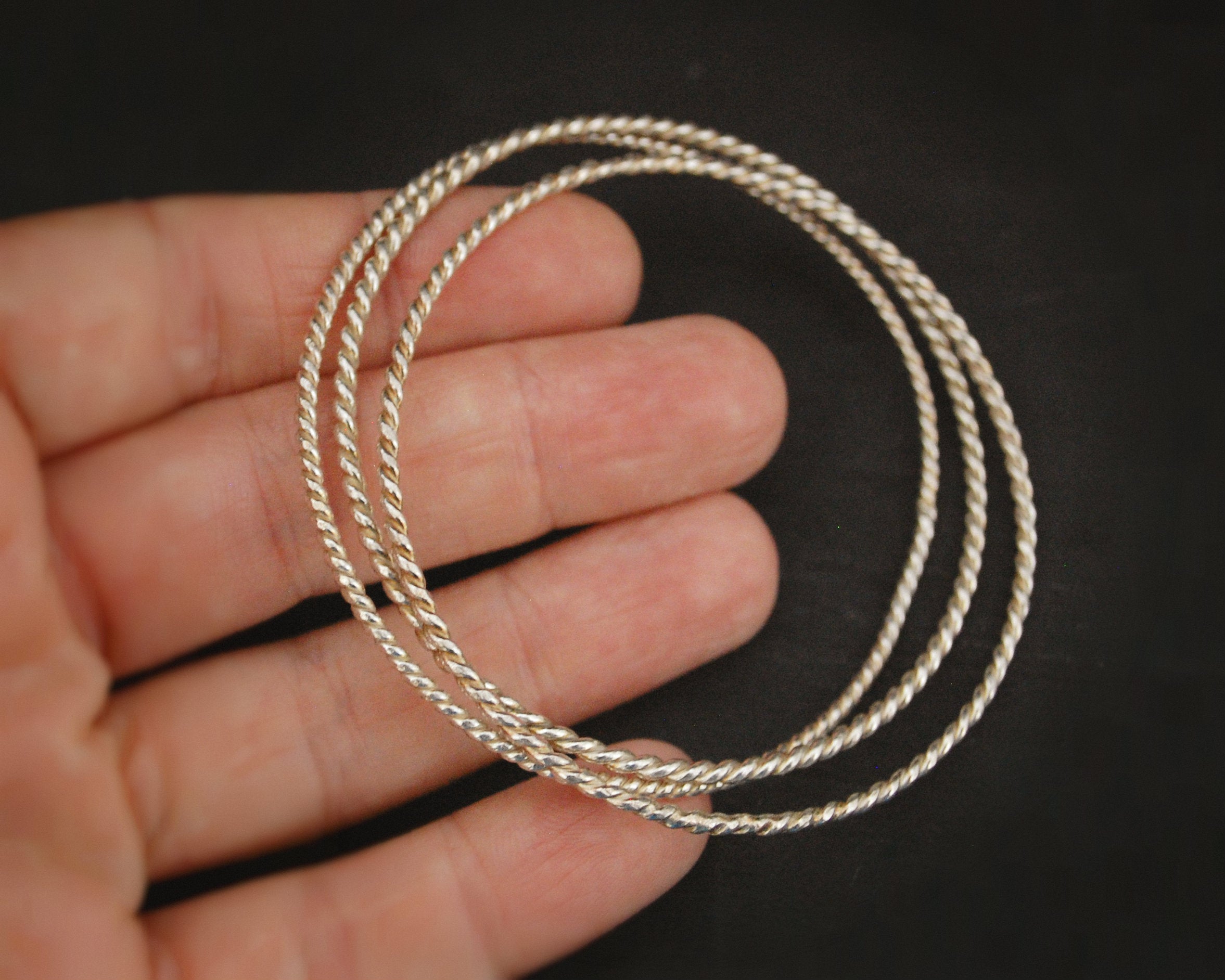 Twisted Wire Bangle Bracelet - Set of Three