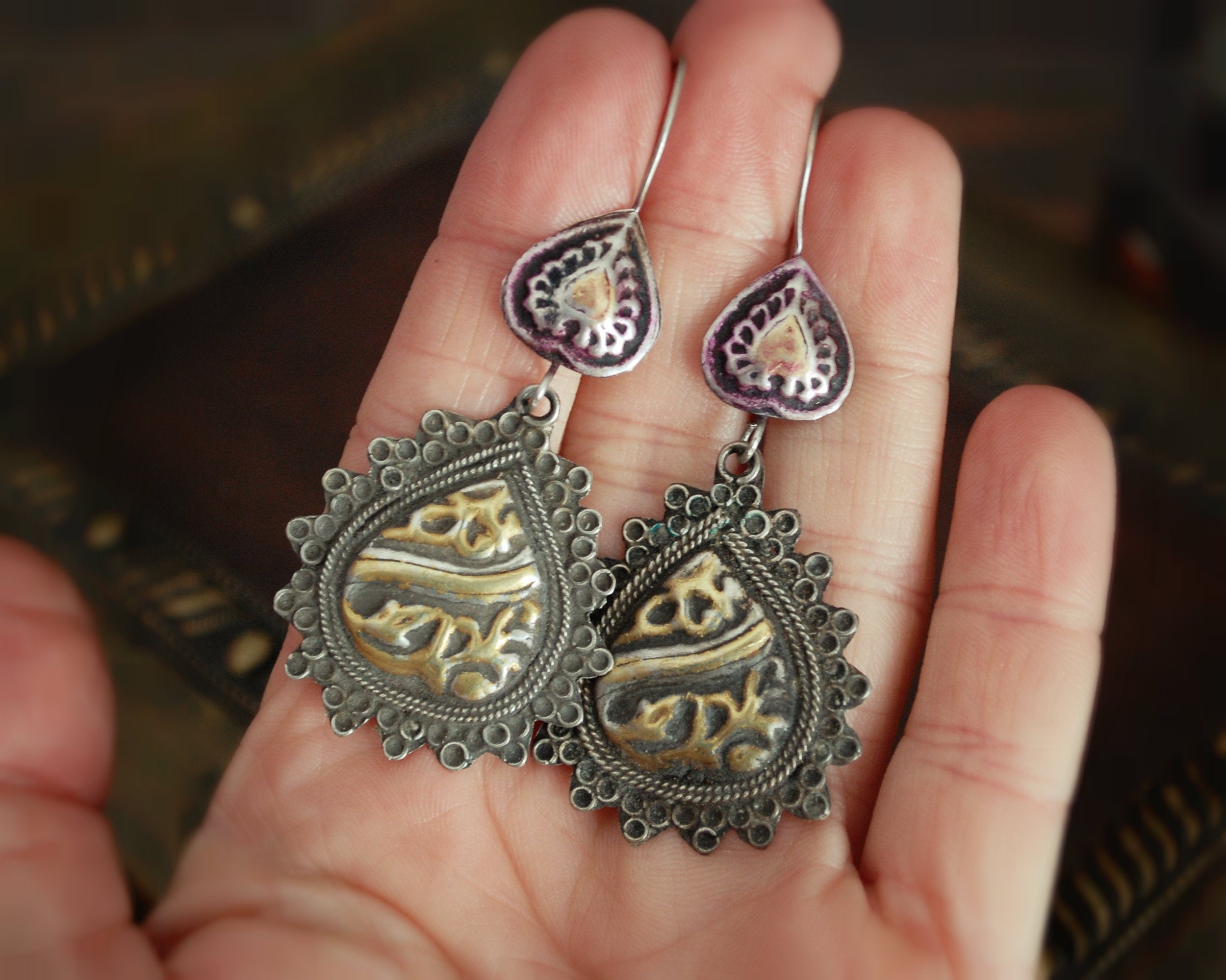 Afghani Silver and Gilded Dangle Earrings