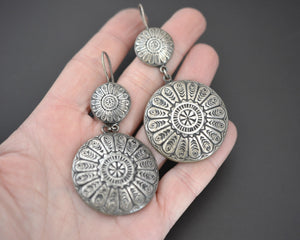 Large Indian Silver Disc Dangle Earrings