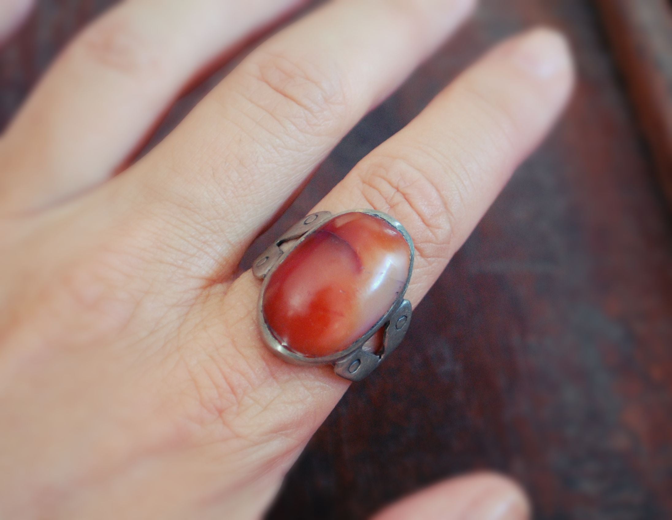 Old Afghani Agate Ring - Size 8.75