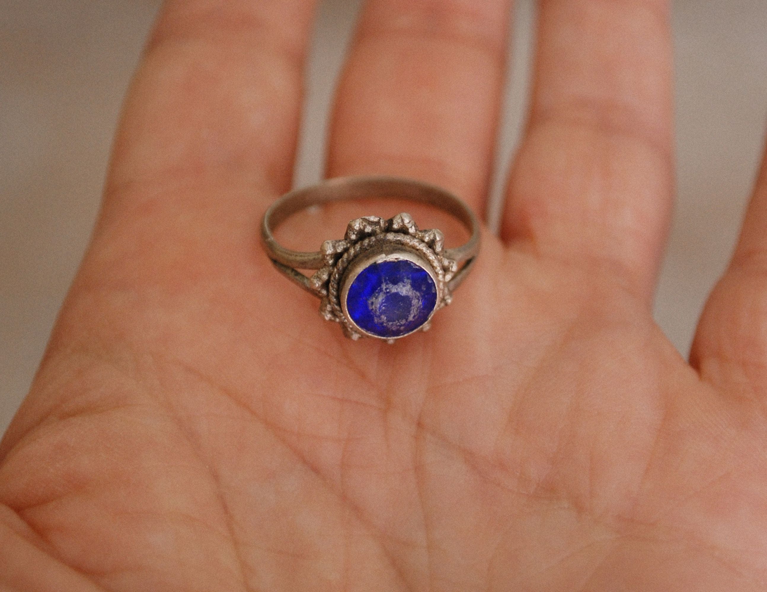 Ethnic Blue Glass Ring from India - Size 8.5