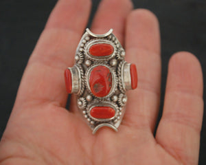 Large Nepali Coral Saddle Ring - Size 8.5