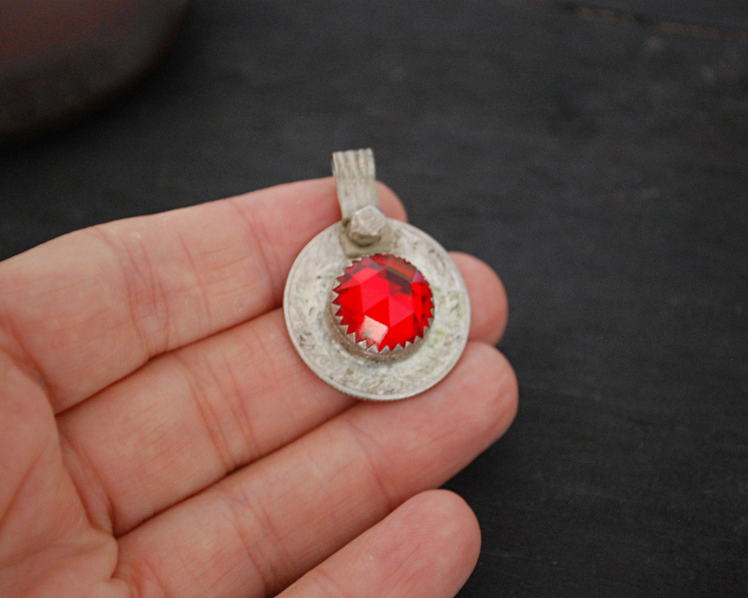 Berber Coin Pendant with Red Glass