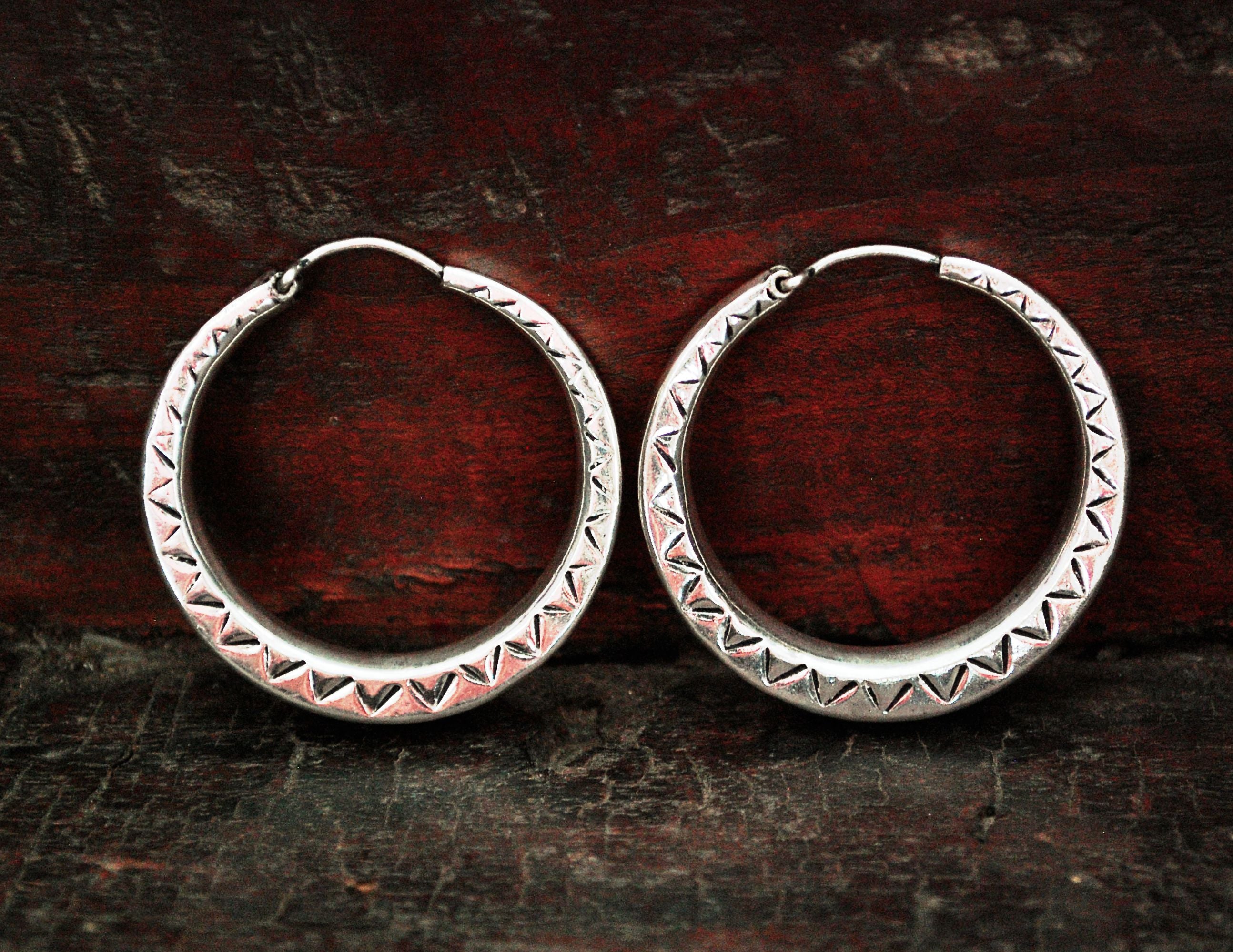 Ethnic Hoop Earrings with Zigzag - LARGE