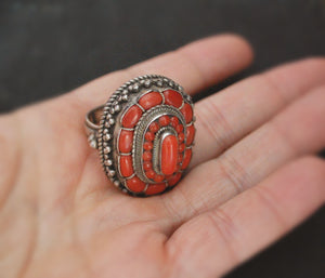 Bold Nepali Coral Ring - Size 10.25