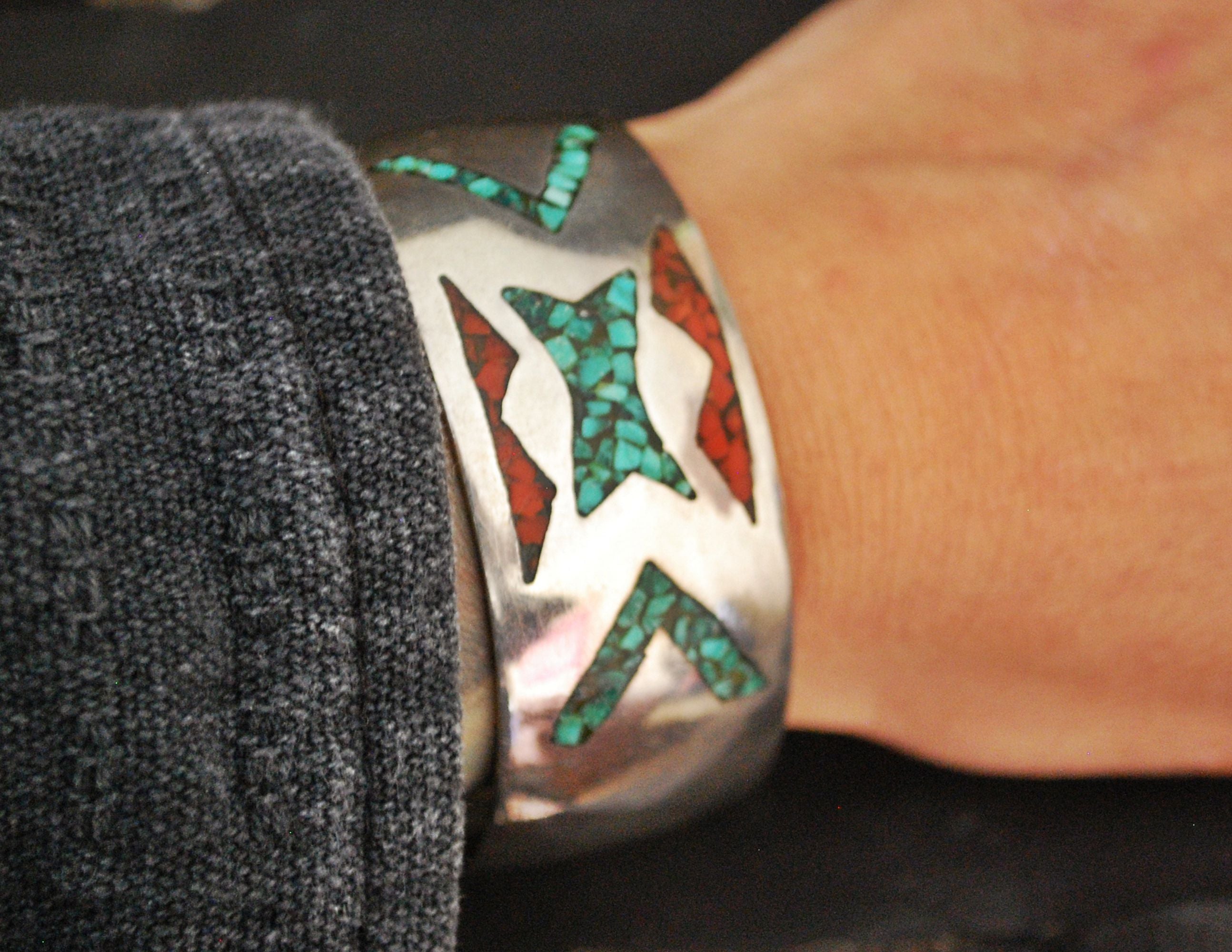 Vintage Mexican Chip Inlay Cuff Bracelet