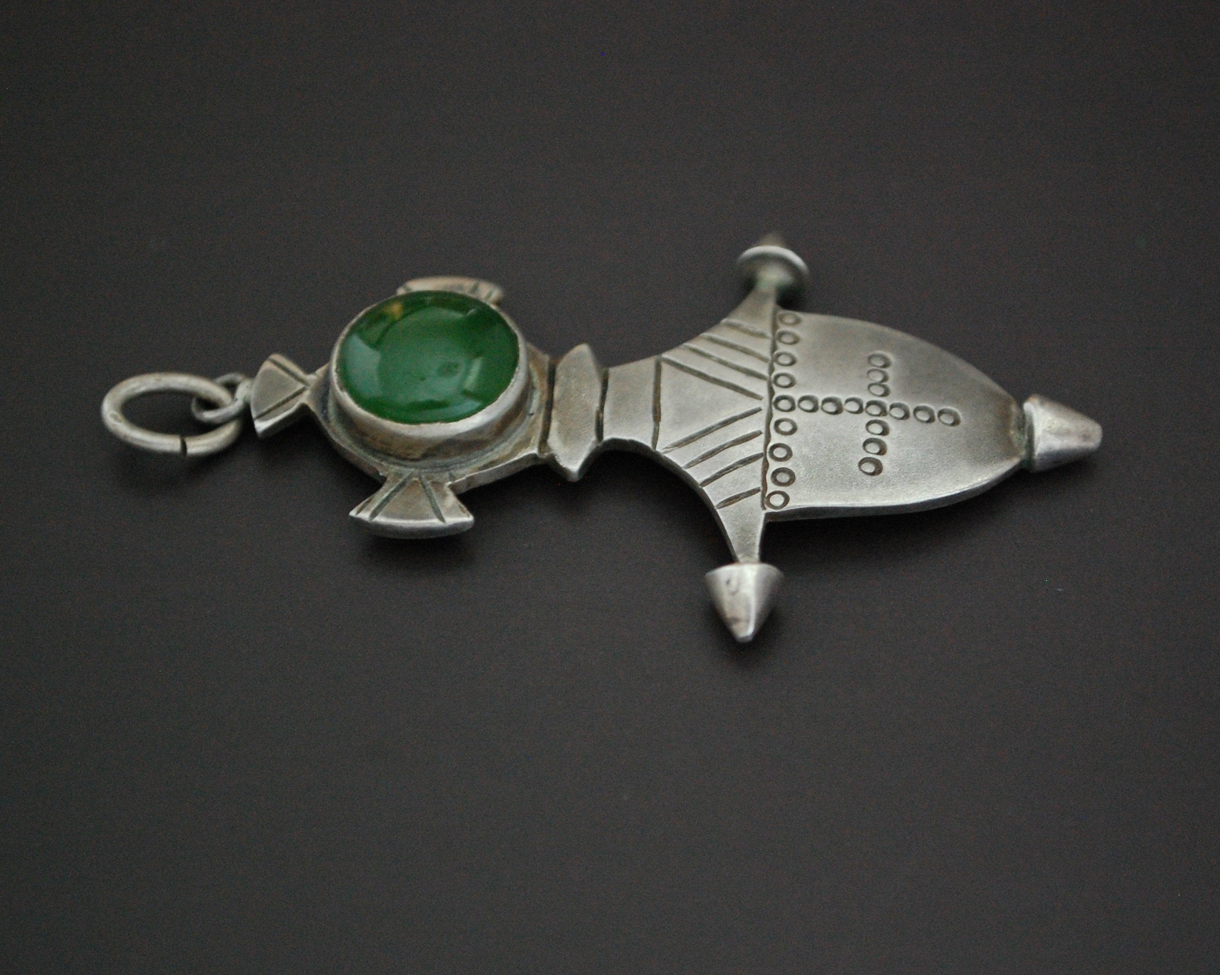 Tuareg Silver Cross with Green Stone