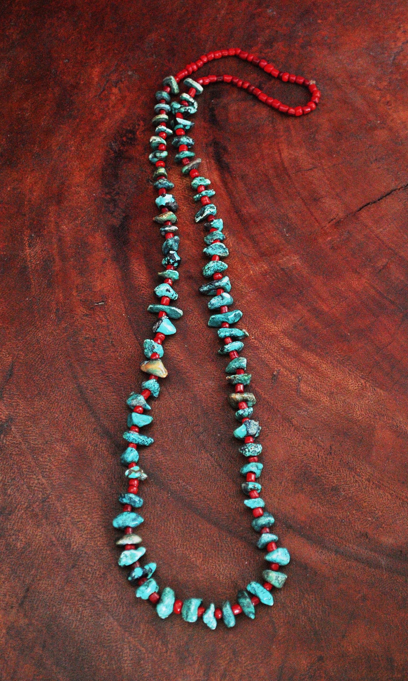 Native American Santo Domingo Turquoise Nugget Coral Necklace