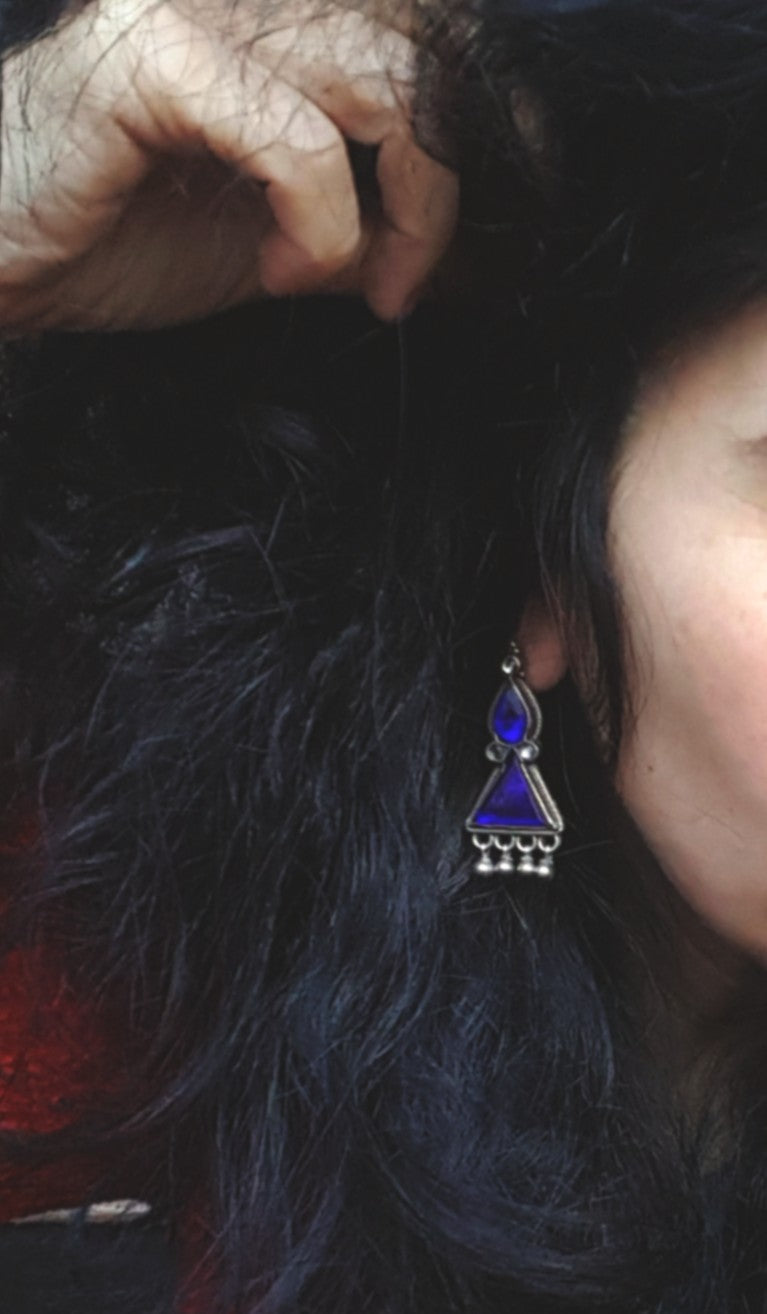 Rajasthani Earrings with Blue Glass and Bells