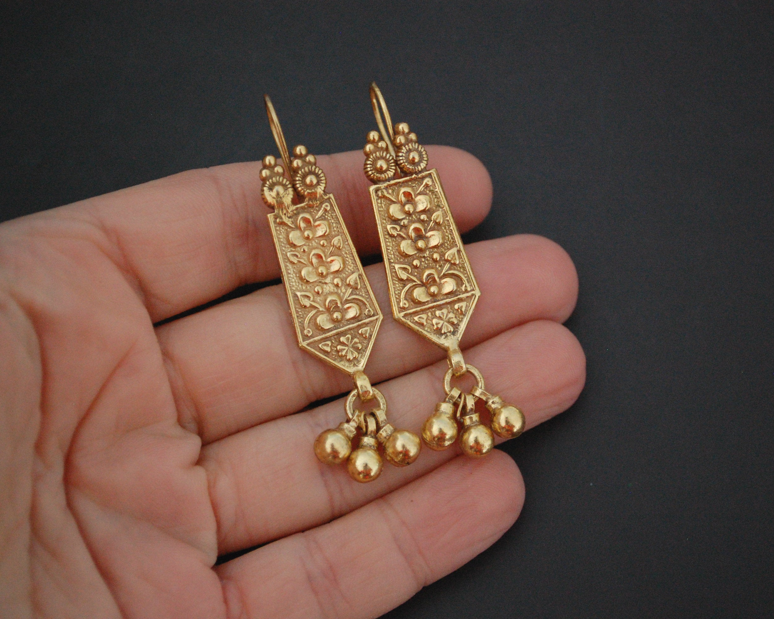 Gilded Earrings from India Rajasthan with Bells