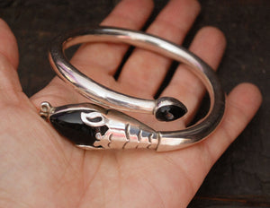 Onyx Snake Bracelet - Sterling Silver