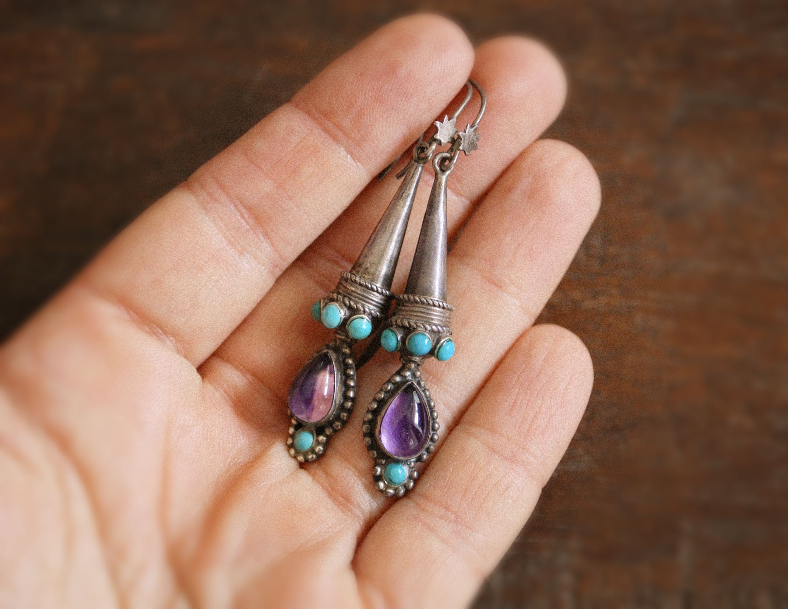 Amethyst Turquoise Earrings from India