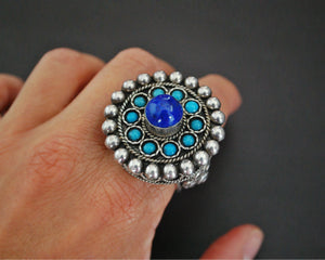 Bold Afghani Lapis Lazuli and Turquoise Ring - Size 9.5