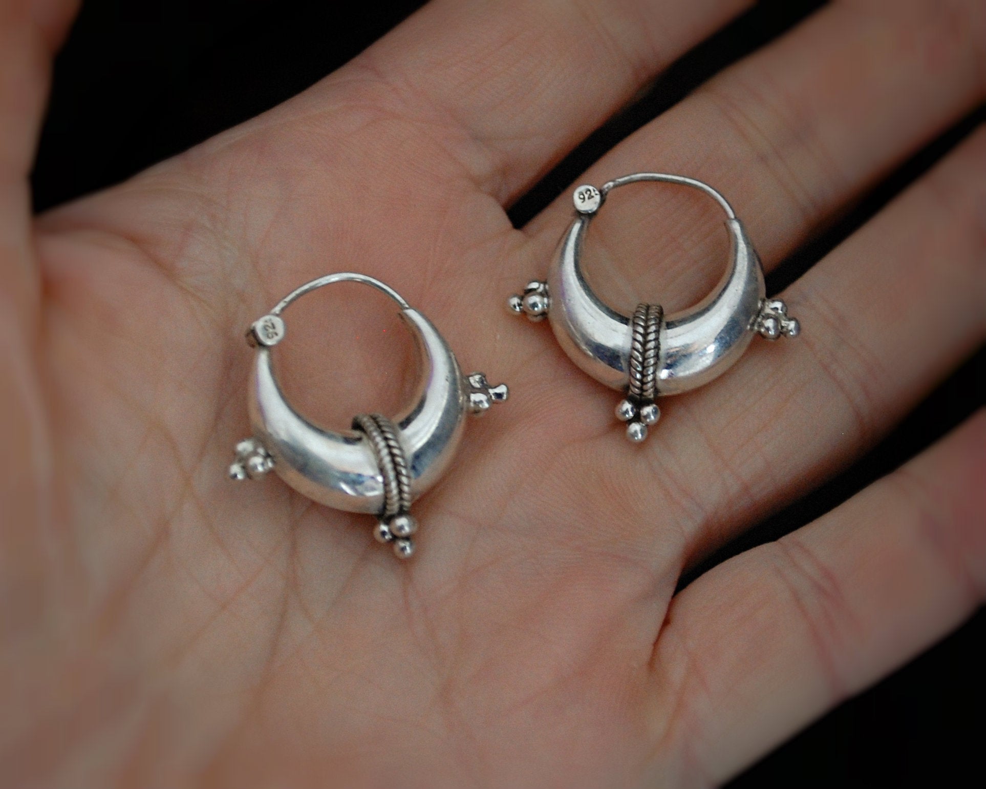 Ethnic Hoop Earrings - SMALL - Sterling Silver Hoop Earrings