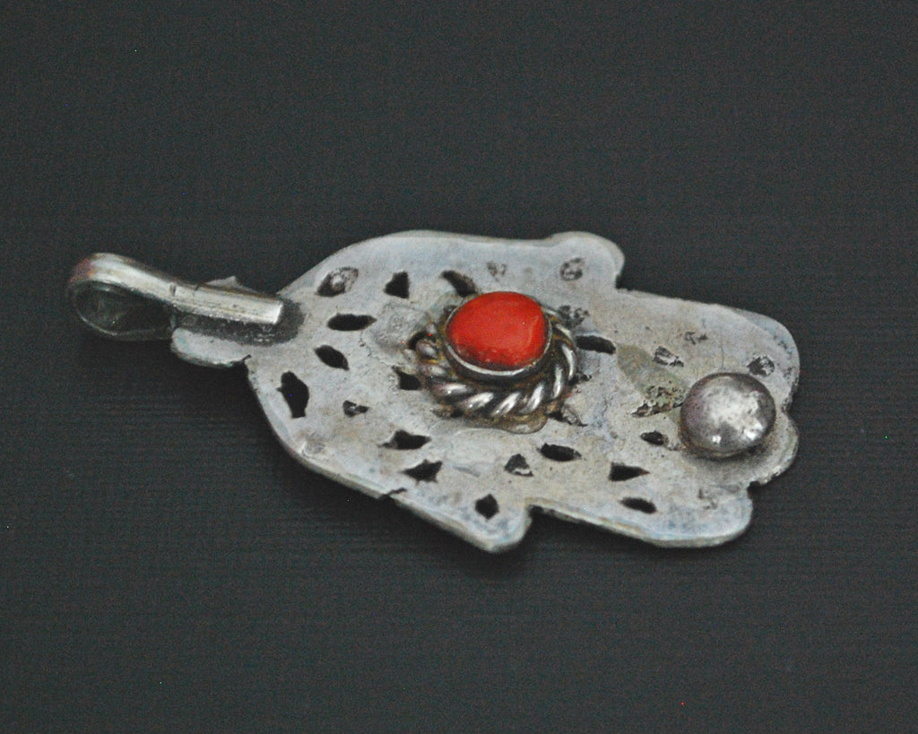 Tunisian Hamsa Pendant with Coral