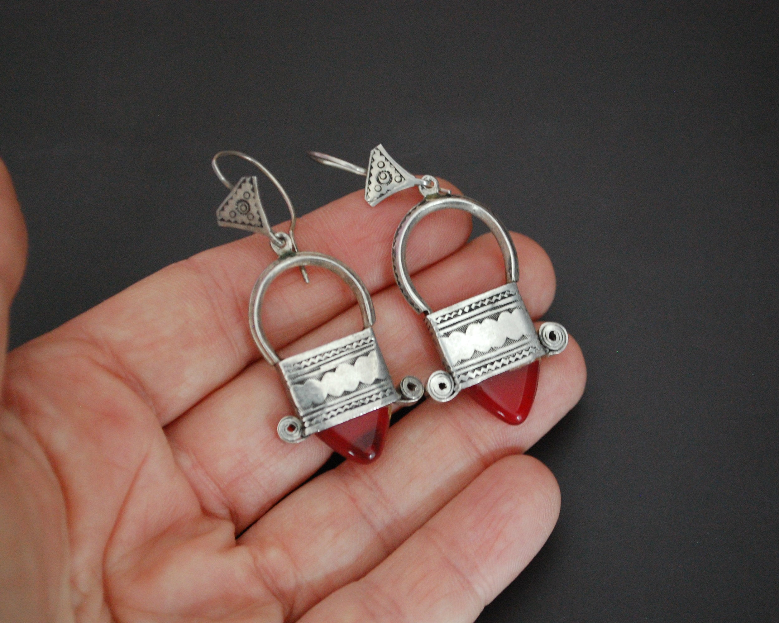 Tuareg Earrings with Red Glass