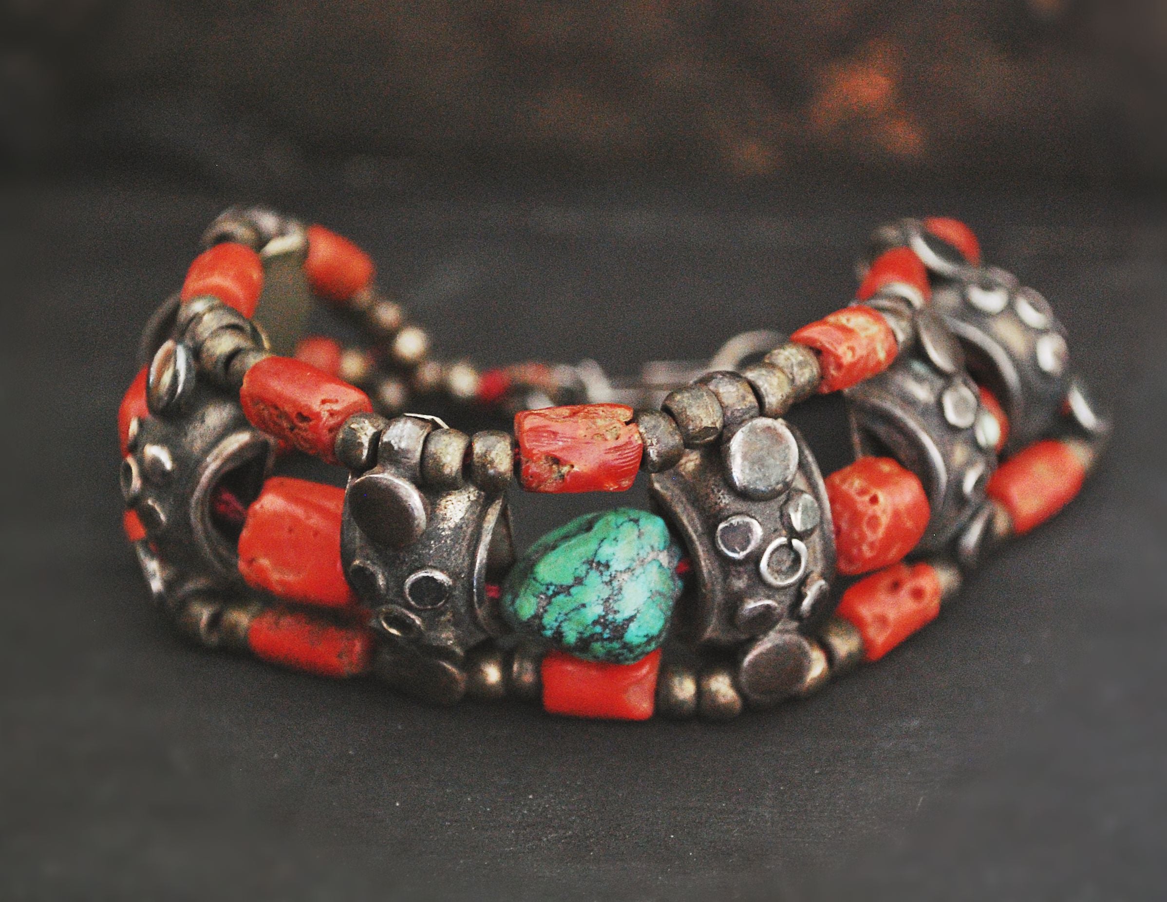 Antique Ladakh Coral Turquoise Bracelet