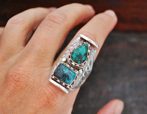 Nepalese Turquoise Lotus Saddle Ring - Size 9.5