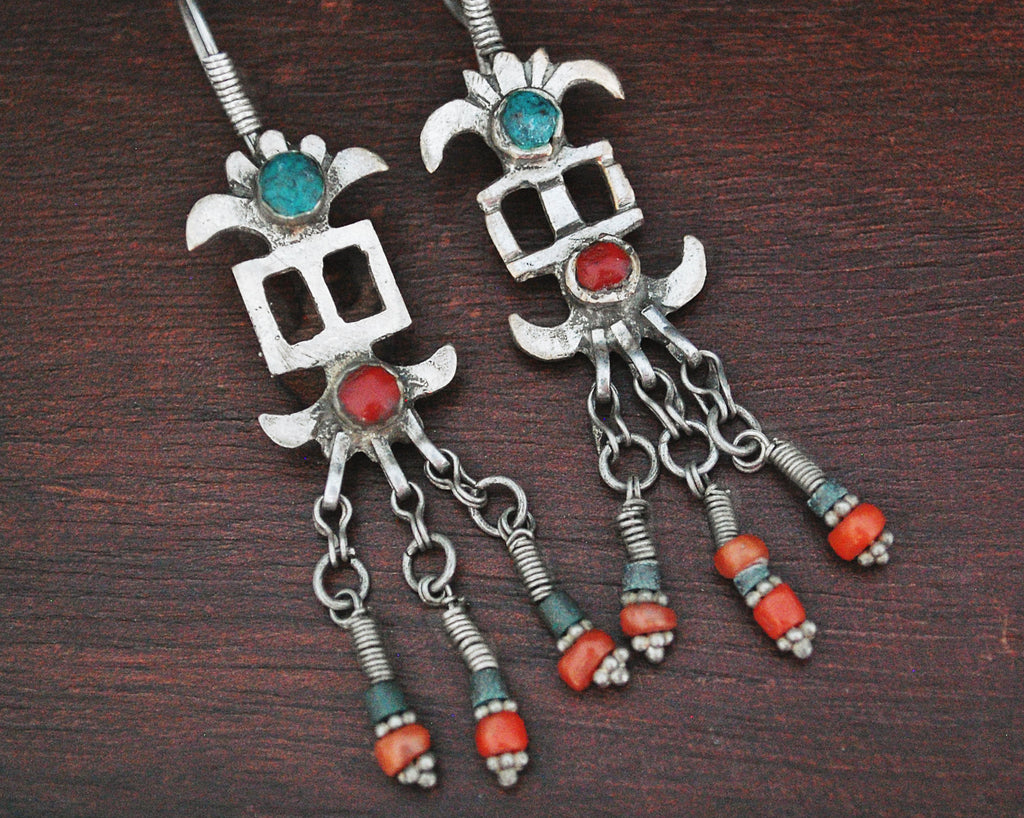 Uzbek Coral Turquoise Earrings