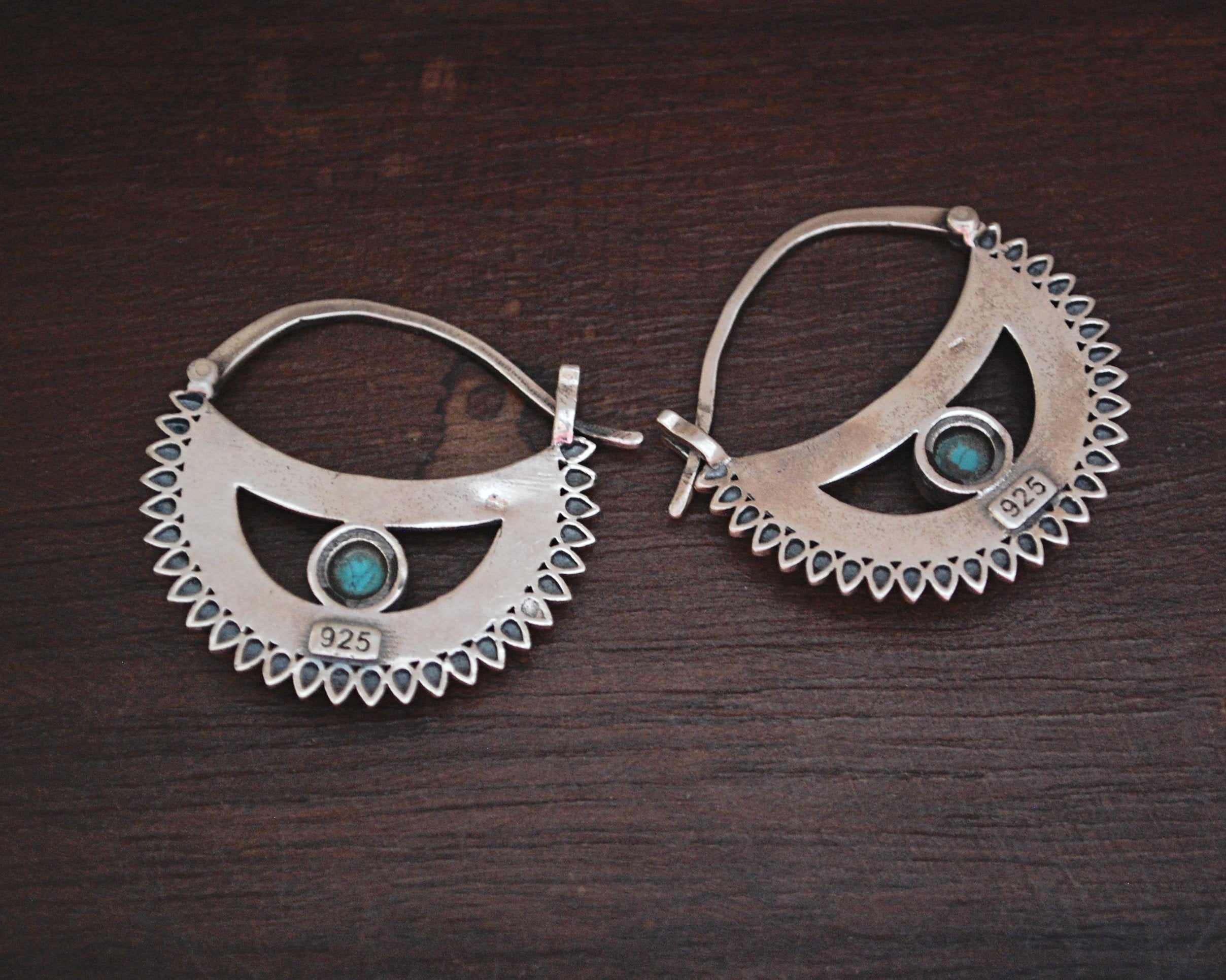 Ethnic Hoop Earrings with Turquoise