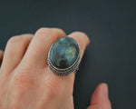 Bold Sterling Silver Labradorite Ring - Size 8.75