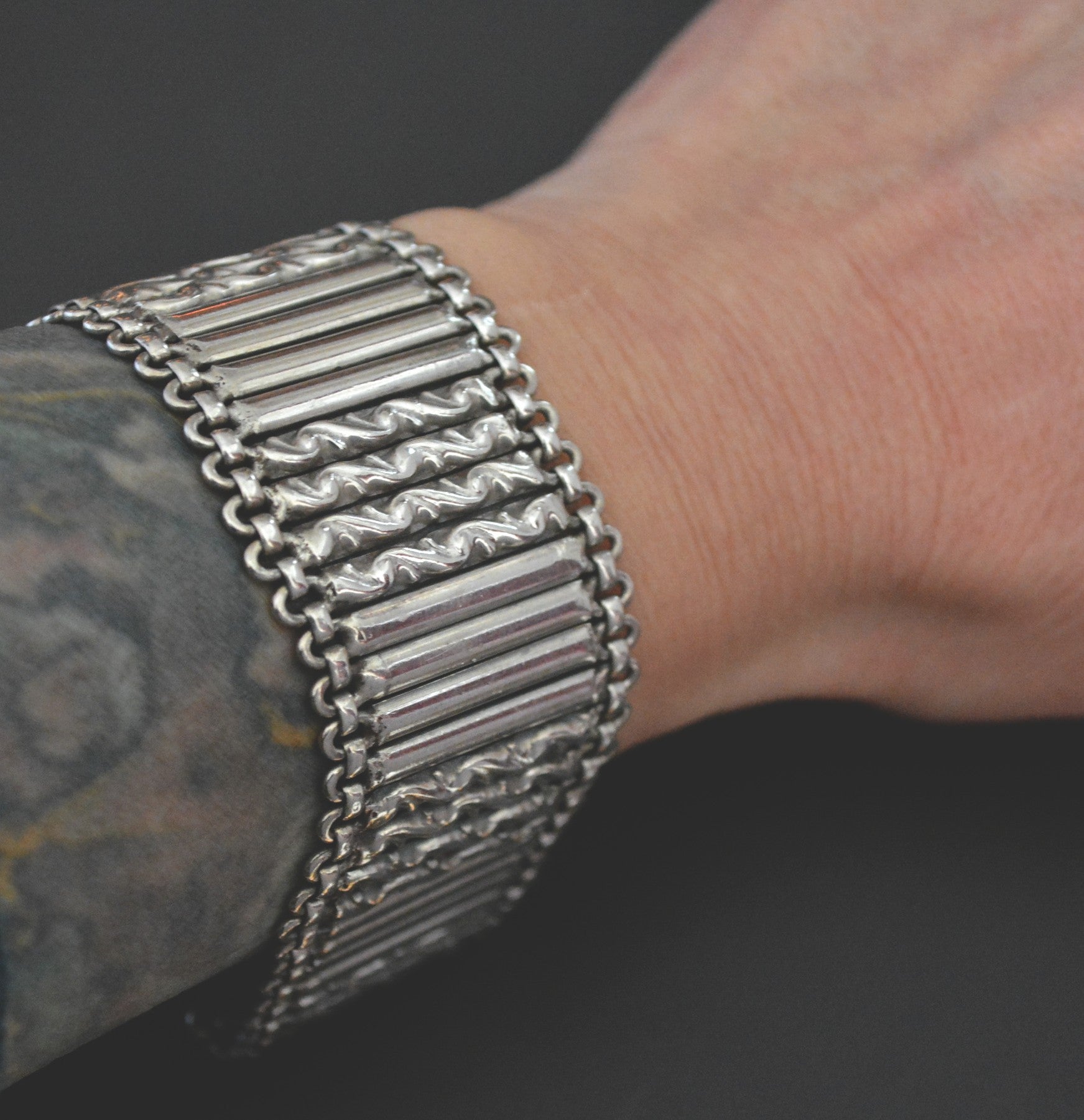 Wide Rajasthani Silver Link Bracelet